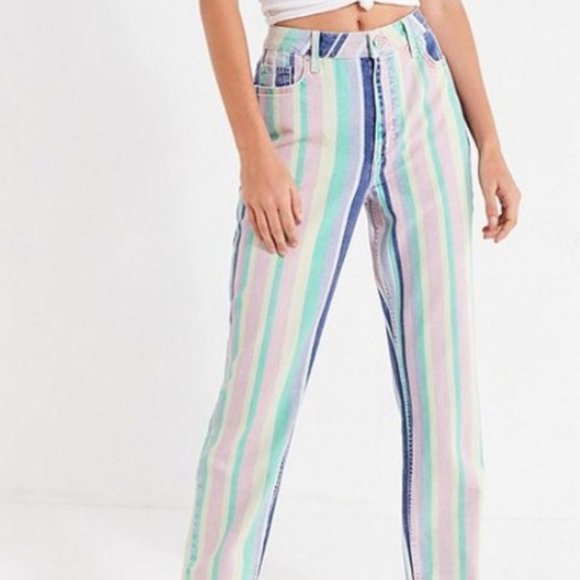 multi coloured striped jeans